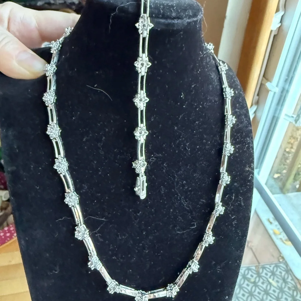 Nolan Miller Silver Crystal Necklace & Bracelet Set